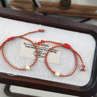 Vòng tay Ngũ Sắc Đỏ 2.0 mm phối 1 hạt Dâu Tằm trắng Size Chân, Vòng Tay Phong Thủy bán đủ size, đủ màu