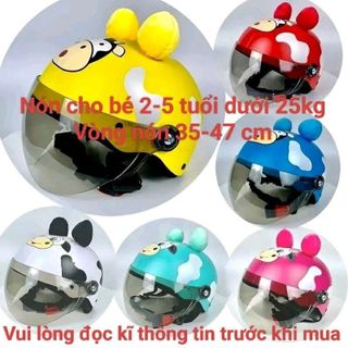 \ Mũ / nón bảo hiểm trẻ em 2-5 tuổi dưới 25kg , có kính che mặt , hoạ tiết bò sữa (vòng đầu 35-47cm )