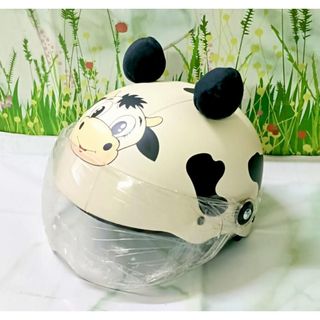 Mũ / nón bảo hiểm trẻ em 2-5 tuổi (dưới 25kg) có kính che mặt , hoạ tiết Bò Sữa (vòng đầu : 35 - 47 cm )