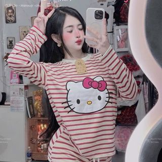 BỘ ĐÙI THUN COTTON SỌC ĐỎ HELLO KITTY