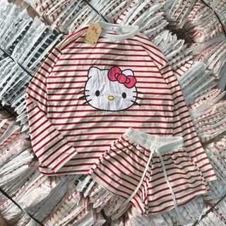 BỘ ĐÙI THUN COTTON SỌC ĐỎ HELLO KITTY