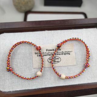 Vòng tay Ngũ Sắc Đỏ 2.0 mm phối 1 hạt Dâu Tằm trắng Size Chân, Vòng Tay Phong Thủy bán đủ size, đủ màu