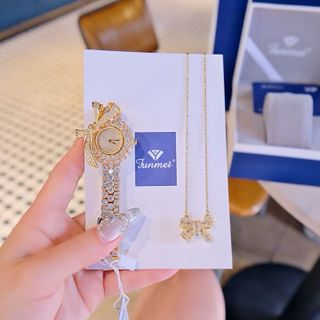 SET ĐỒNG HỒ NỮ CHÍNH NGẠCH FUNMEI ĐÍNH ĐÁ CZ FULLBOX TEM