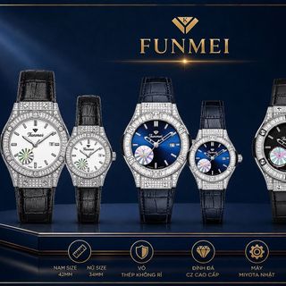 ĐỒNG HỒ NAM NỮ CHÍNH HÃNG FUNMEI F1503 VIỀN ĐÁ VỎ BẠC FULLBOX