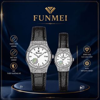 ĐỒNG HỒ NAM NỮ CHÍNH HÃNG FUNMEI F1503 VIỀN ĐÁ VỎ BẠC FULLBOX