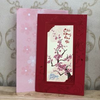 Thiệp Tết giấy nhung đỏ cỡ lớn 13cmx21cm