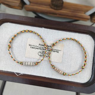 Vòng tay Ngũ Sắc Vàng Kim 1.0 mm phối 1 hạt bồ đề 3x5 mm size Người lớn, Vòng tay Phong Thủy bán đủ size, đủ màu