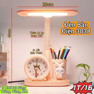 ĐÈN HỌC LED ĐỂ BÀN 3038 TÍCH HỢP ĐỒNG HỒ BÁO THỨC - 3 CHẾ ĐỘ XOAY 180°