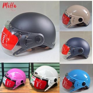 Mũ nón bảo hiểm nửa đầu 1/2 có kính nam nữ  trơn Helmet