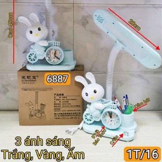 ĐÈN HỌC LED ĐỂ BÀN 6887 8W TÍCH HỢP ĐỒNG HỒ BÁO THỨC & ỐNG ĐỰNG BÚT - 3 CHẾ ĐỘ