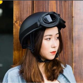 Mũ bảo hiểm nửa đầu đen trơn có kính | Nhỏ gọn – Thời trang – An toàn cho nam nữ