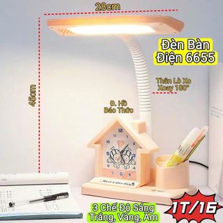 ĐÈN HỌC LED ĐỂ BÀN 6655 TÍCH HỢP ĐỒNG HỒ BÁO THỨC & ỐNG ĐỰNG BÚT - 3 CHẾ ĐỘ