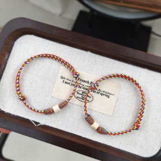 Vòng tay Ngũ Sắc Đỏ 2.0 mm phối 1 hạt dâu đốt trúc có nút chặn 3 vòng Trẻ Em và Người lớn. Vòng tay Phong thủy bán đủ size, đủ màu