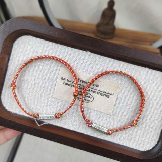Vòng tay Ngũ Sắc Đỏ 2.0 mm phối Charm Lục Tự 10mm 2 nút tròn, Vòng tay Phong Thủy bán đủ size, đủ màu