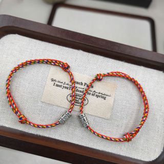 Vòng tay Ngũ Sắc Đỏ 2.0 mm phối Charm Lục Tự 10mm 2 nút tròn, Vòng tay Phong Thủy bán đủ size, đủ màu