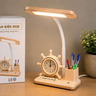 ĐÈN HỌC LED ĐỂ BÀN 5538 8W TÍCH HỢP ĐỒNG HỒ BÁO THỨC & ỐNG ĐỰNG BÚT - 3 CHẾ ĐỘ