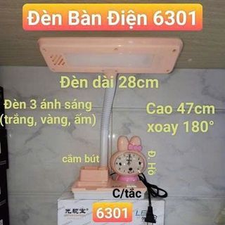 ĐÈN HỌC LED ĐỂ BÀN 6301 3 CHẾ ĐỘ TÍCH HỢP ĐỒNG HỒ BÁO THỨC & ỐNG ĐỰNG BÚT