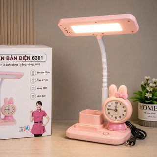 ĐÈN HỌC LED ĐỂ BÀN 6301 3 CHẾ ĐỘ TÍCH HỢP ĐỒNG HỒ BÁO THỨC & ỐNG ĐỰNG BÚT