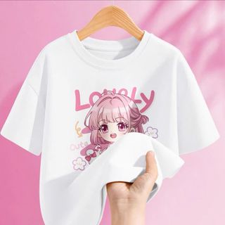 Áo thun ngắn tay màu trắng chất liệu cotton dành cho bé gái từ 3-16 tuổi