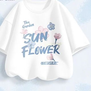Áo thun Cotton nguyên chất rộng rãi Quần áo bé gái thoáng khí Trang phục dễ thương mùa hè phải có