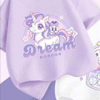 Áo thun Cotton nguyên chất rộng rãi Quần áo bé gái thoáng khí Trang phục dễ thương mùa hè phải có