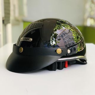 Rona Hali Motorcycle Helmet with Silver Trim and Black Visor, Half-Head Motorcycle Helmet for Men and Women, Free Size - Rona Helmet