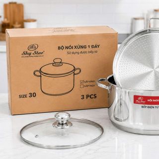 BỘ NỒI INOX XỬNG HẤP NẮP KÍNH 30cm SKY STAR