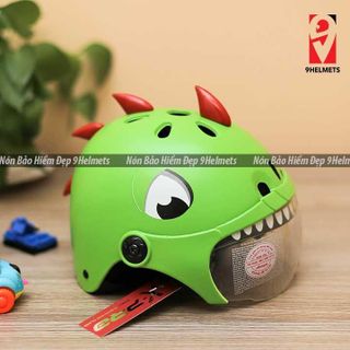 Mũ Bảo Hiểm Trẻ Em Có Kính Hình Khủng Long Trắng