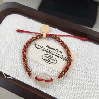 Vòng tay dây tết ngũ sắc mix Đồng Điếu, Charm Sen nhựa nhiều màu. Vòng tay Phong Thủy bán đủ size, đủ màu