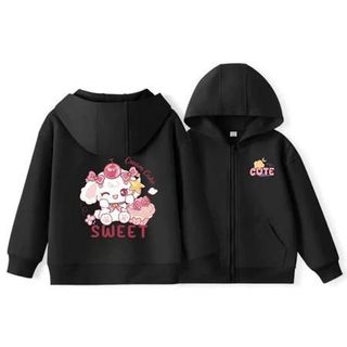 Áo Khoác Nỉ Hoodie Có Mũ Và Khoá Kéo Cho Bé Từ 10-60kg Hình HELLO KITTY Màu Hồng Dễ Thương Chất Liệu Nỉ Bông Mềm Mịn Giữ Ấm Cơ Thể Trong Thời Tiết Lạnh Phong Cách Trẻ Trung Năng Động