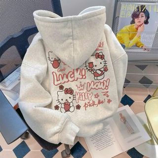 Áo Khoác Hoodie Zip Chất Nỉ Form Rộng Thoải Mái In Hình Động Vật Chất Liệu Mềm Mại Thoải Mái cho bé gái Nữ Hello Kitty
