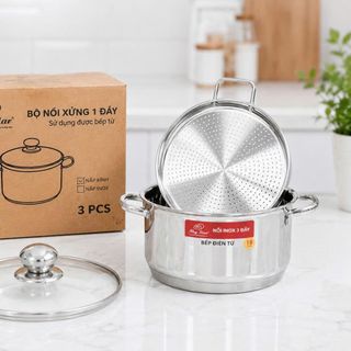 BỘ NỒI INOX XỬNG HẤP NẮP KÍNH 22cm SKY STAR