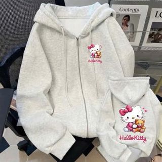 Hello Kitty Áo Khoác Bé Gái Hoodie Zip Nỉ Bông Phong Cách Hàn Quốc Thiết Kế In Hình Hello Kitty Dễ Thương Cho Bé Gái Chất Liệu Mềm Mại