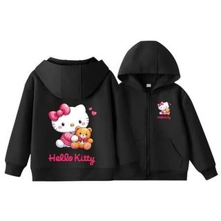 Hello Kitty Áo Khoác Bé Gái Hoodie Zip Nỉ Bông Phong Cách Hàn Quốc Thiết Kế In Hình Hello Kitty Dễ Thương Cho Bé Gái Chất Liệu Mềm Mại