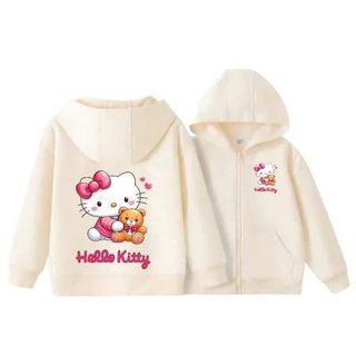 Hello Kitty Áo Khoác Bé Gái Hoodie Zip Nỉ Bông Phong Cách Hàn Quốc Thiết Kế In Hình Hello Kitty Dễ Thương Cho Bé Gái Chất Liệu Mềm Mại