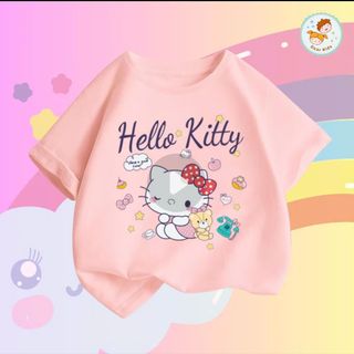 Áo Thun Trẻ Em Họa Tiết Mèo Hello Kitty – Cotton Mềm Mịn, Thoáng Mát Cho Bé Trai & Bé Gái (10-50kg)