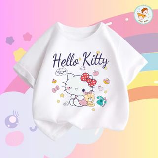 Áo Thun Trẻ Em Họa Tiết Mèo Hello Kitty – Cotton Mềm Mịn, Thoáng Mát Cho Bé Trai & Bé Gái (10-50kg)