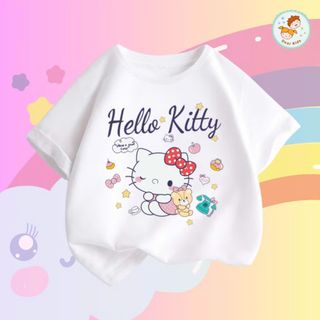 Áo Thun Trẻ Em Họa Tiết Mèo Hello Kitty – Cotton Mềm Mịn, Thoáng Mát Cho Bé Trai & Bé Gái (10-50kg)