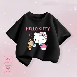 áo thun ngắn tay cho bé gái in hình helokitty chất liệu cotton in bet 5D siêu xinh