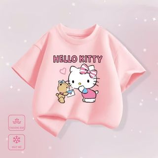 áo thun ngắn tay cho bé gái in hình helokitty chất liệu cotton in bet 5D siêu xinh