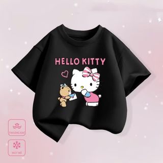 áo thun ngắn tay cho bé gái in hình helokitty chất liệu cotton in bet 5D siêu xinh