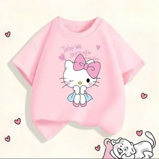 Áo phông , Áo thun ngắn tay in hình mèo helokitty phù hợp cho bé gái