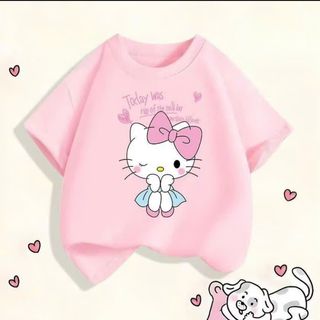 Áo phông , Áo thun ngắn tay in hình mèo helokitty phù hợp cho bé gái