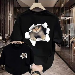 Áo Phông Nam Nữ Unisex In Hình Chú Mèo Ngộ Nghĩnh, Áo Phông Tay Lỡ Form Rộng Chất Cotton Co Giãn 2 Chiều Cao Cấp