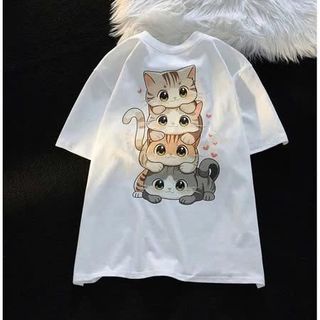 áo thun tay lỡ in 5D hình mèo cute dễ thương cho bé gái chất liệu cotton thoáng mát