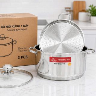 BỘ NỒI INOX XỬNG HẤP NẮP KÍNH 26cm SKY STAR