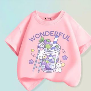 Áo Thun Bé Gái Cotton Mềm Mịn Form Rộng Hình thỏ trà sữa Cho Trẻ Em 10-45kg