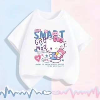 Áo phông ngắn tay hình Hello Kitty SMART dành cho bé gái, chất liệu cotton co giãn thoán mát