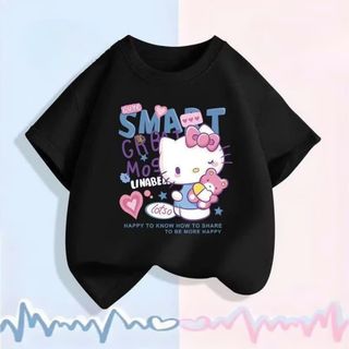 Áo phông ngắn tay hình Hello Kitty SMART dành cho bé gái, chất liệu cotton co giãn thoán mát
