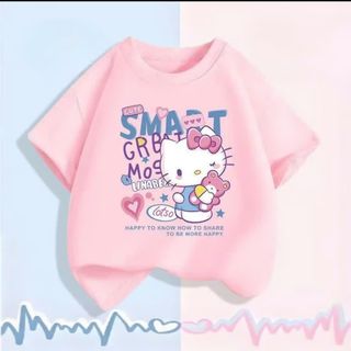 Áo phông ngắn tay hình Hello Kitty SMART dành cho bé gái, chất liệu cotton co giãn thoán mát